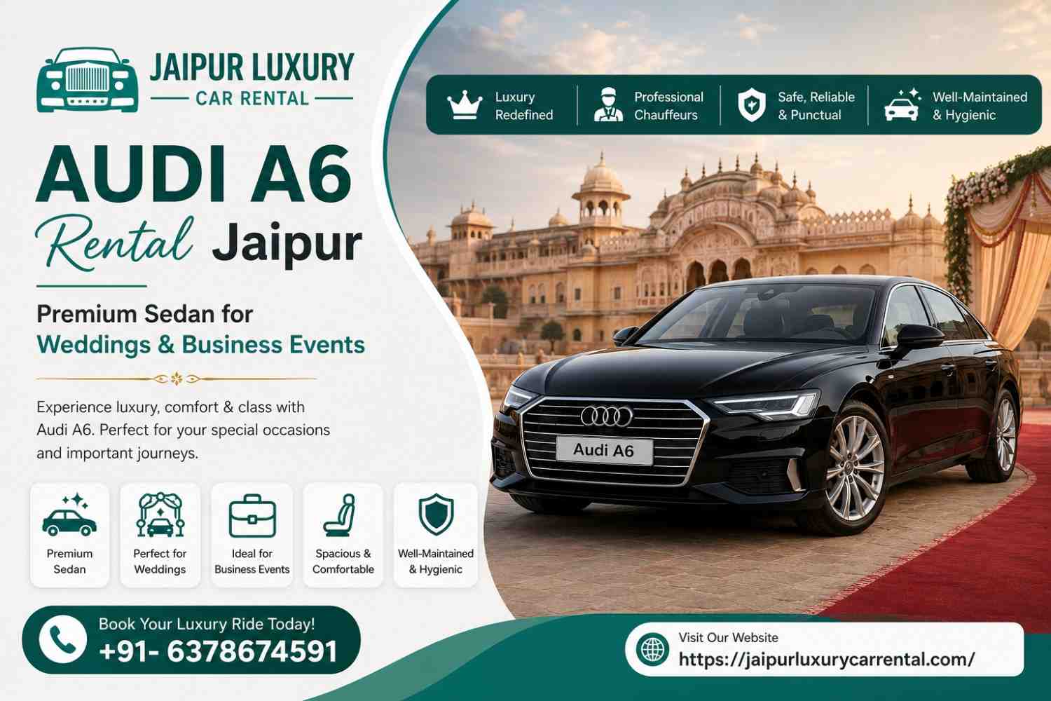 Audi A6 Rental Jaipur – Premium Sedan for Weddings & Business Events