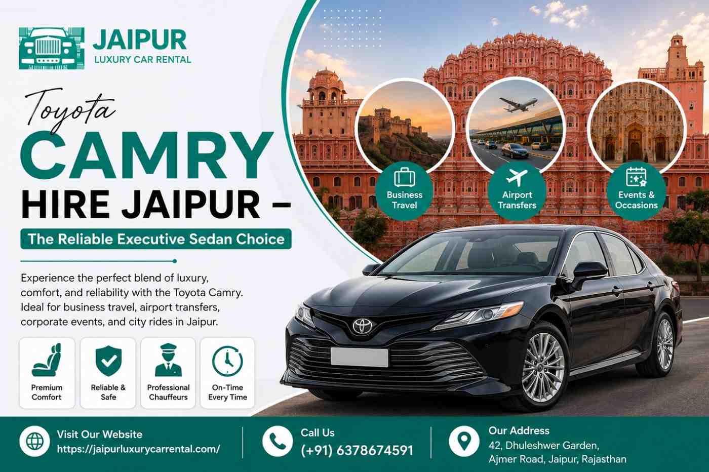 Toyota Camry Hire Jaipur – The Reliable Executive Sedan Choice
